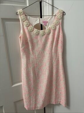 Lilly Pulitzer Sleeveless Pink & White Floral Appliqué Shift Dress